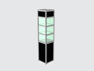 501- Cube column .5m x .5m - 2 glass shelf / .5m x .5m showcase with cube- 2 glass shelf