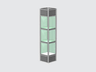 502- Column .5m x .5m - 2 glass shelves / .5m x .5m showcase with 2 glass shelf