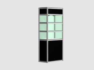 505- Cube display .5m x 1m - 2 glass shelves / .5m x 1m showcase with cube- 2 glass shelves