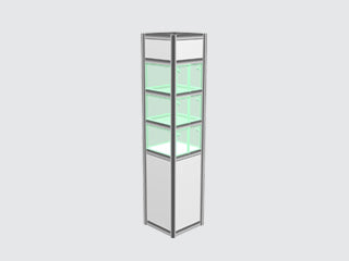 501- Cube column .5m x .5m - 2 glass shelves / .5m x .5m showcase with cube- 2 glass shelf - Expo-Champs