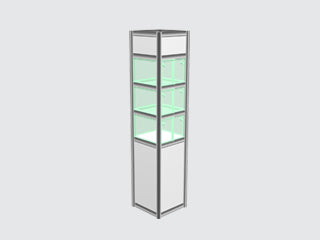 501- Colonne cube .5m x .5m - 2 tab vitré / .5m x .5m showcase with cube- 2 glass shelf - Expo-Champs