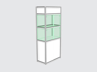 504 Colonne cube .5m x 1m - 1 tab vitré / .5m x 1m showcase with cube- 1 glass shelf - Expo-Champs